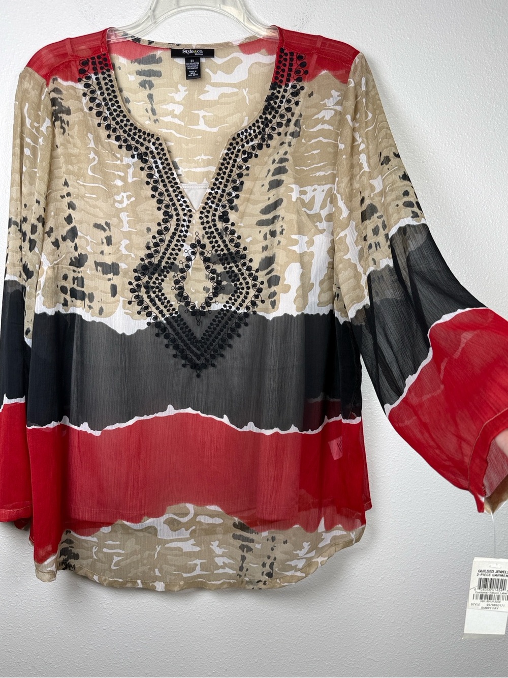 Style & Co Semi Sheer Chiffon Embroidered Tunic & Tank Top Boho Artsy‎ 2X NWT
